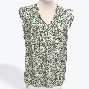 Old Navy Womens Small Green Floral Smocked V-Neck Ruffle Sleeveless Cotton Top